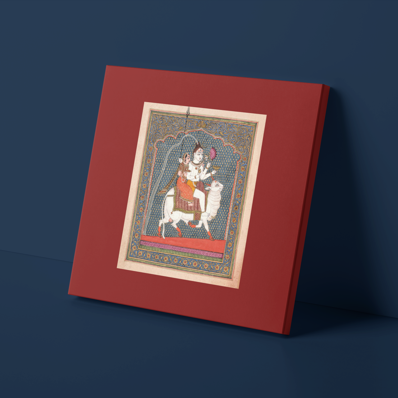 Indian Artistry Painting Mahadev Parvati Miniature - MeriDeewar 1 : 1 Square Premium Wall Art Canvas by MeriDeewar