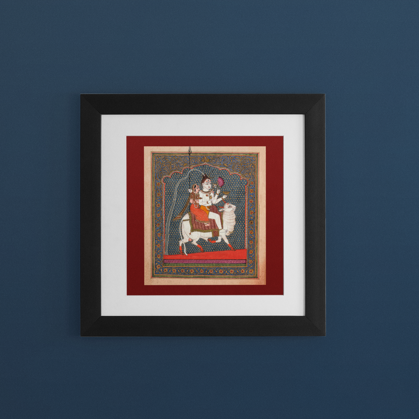 Indian Artistry Painting Mahadev Parvati Miniature - MeriDeewar 1 : 1 Square Premium Wall Art Canvas by MeriDeewar