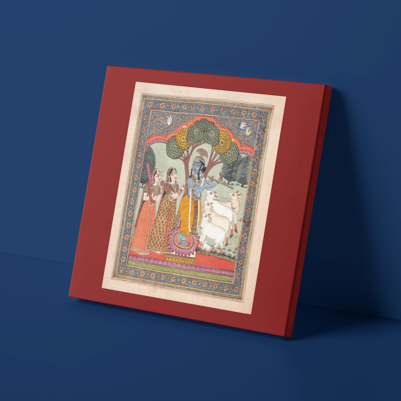 Indian Artistry Painting Shrikrishna Gopika Miniature | MeriDeewar 1 : 1 Square Premium Wall Art Canvas by MeriDeewar