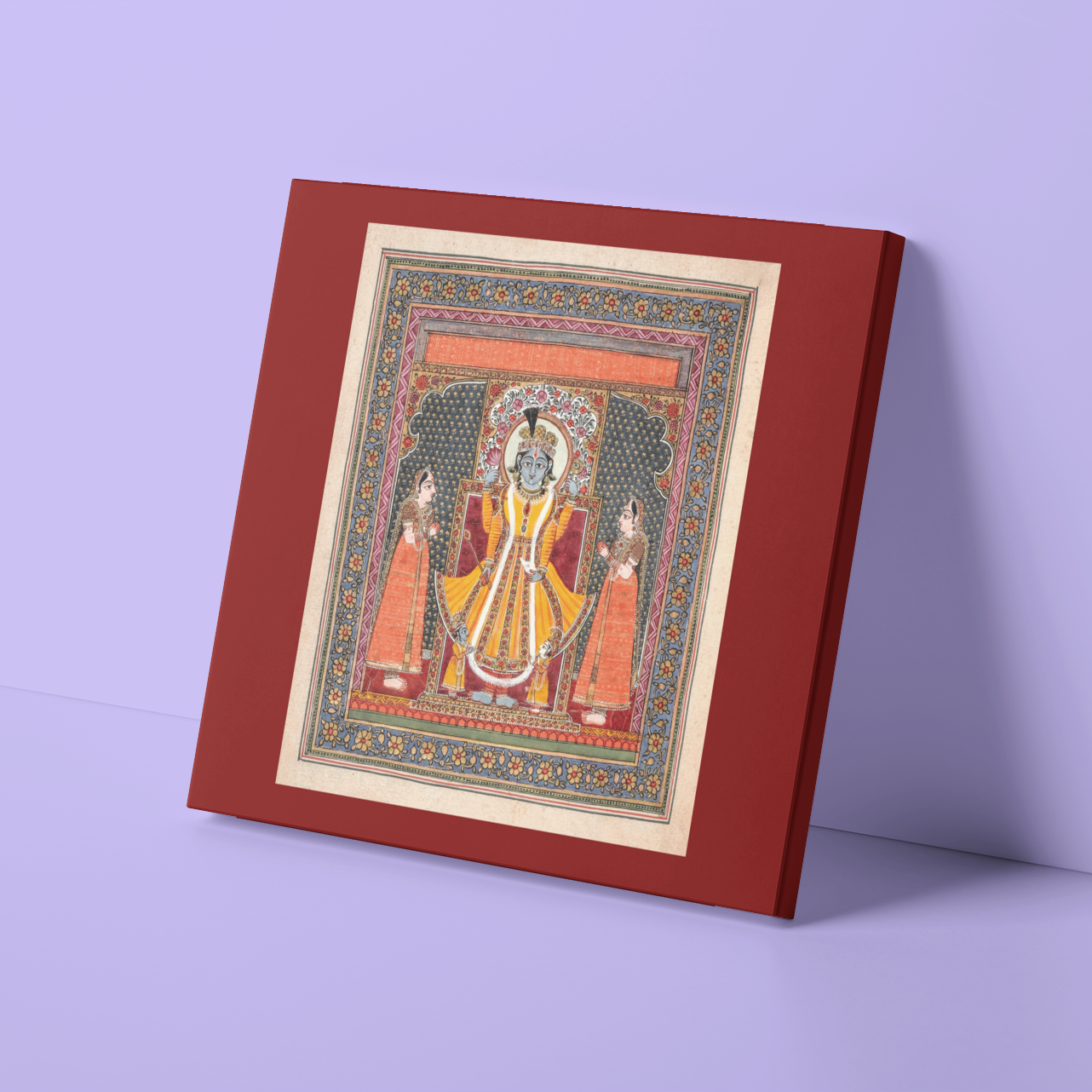 Indian Artistry Painting Shrikrishna Srinathji Miniature - MeriDeewar 1 : 1 Square Premium Wall Art Canvas by MeriDeewar