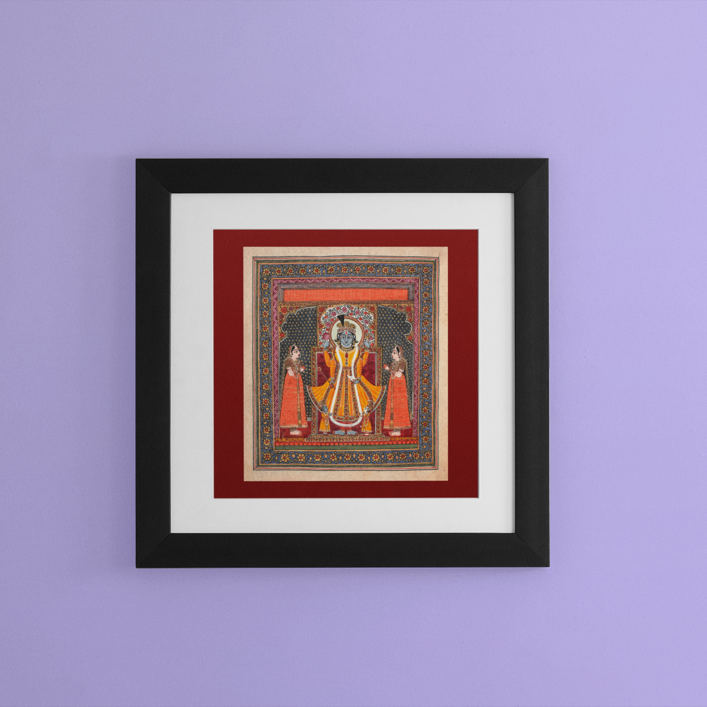 Indian Artistry Painting Shrikrishna Srinathji Miniature - MeriDeewar 1 : 1 Square Premium Wall Art Canvas by MeriDeewar