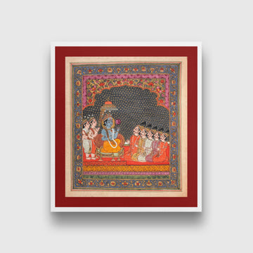 Indian Artistry Painting Vishnu Sabha Miniature - MeriDeewar 1 : 1 Square Premium Wall Art Canvas by MeriDeewar