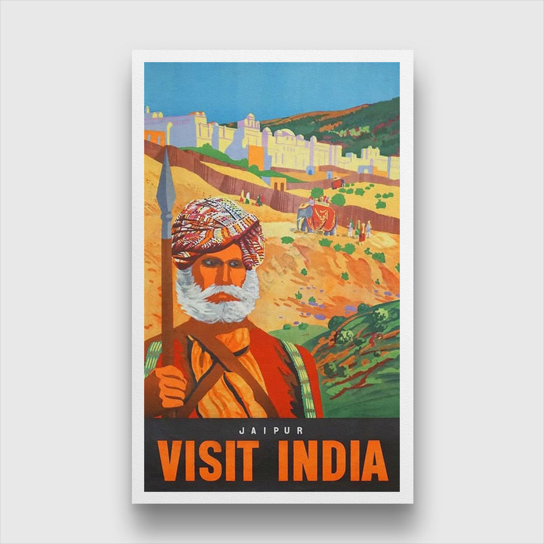 Jaipur Vintage poster 1 : 2 Vertical Premium Wall Art Canvas by MeriDeewar