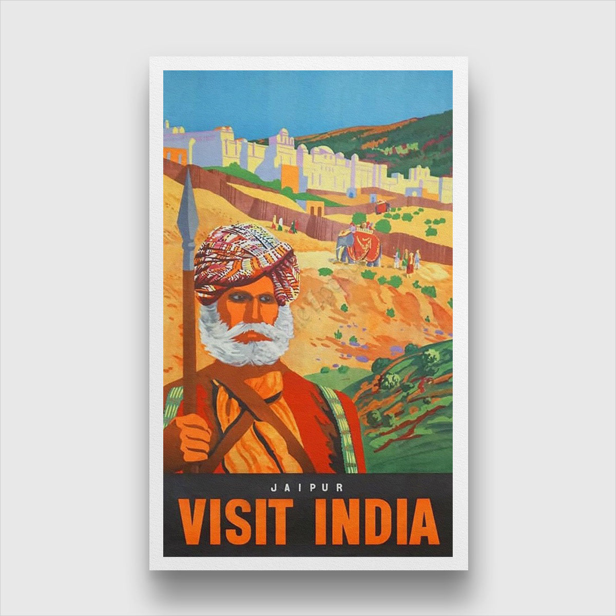 Jaipur Vintage poster 1 : 2 Vertical Premium Wall Art Canvas by MeriDeewar