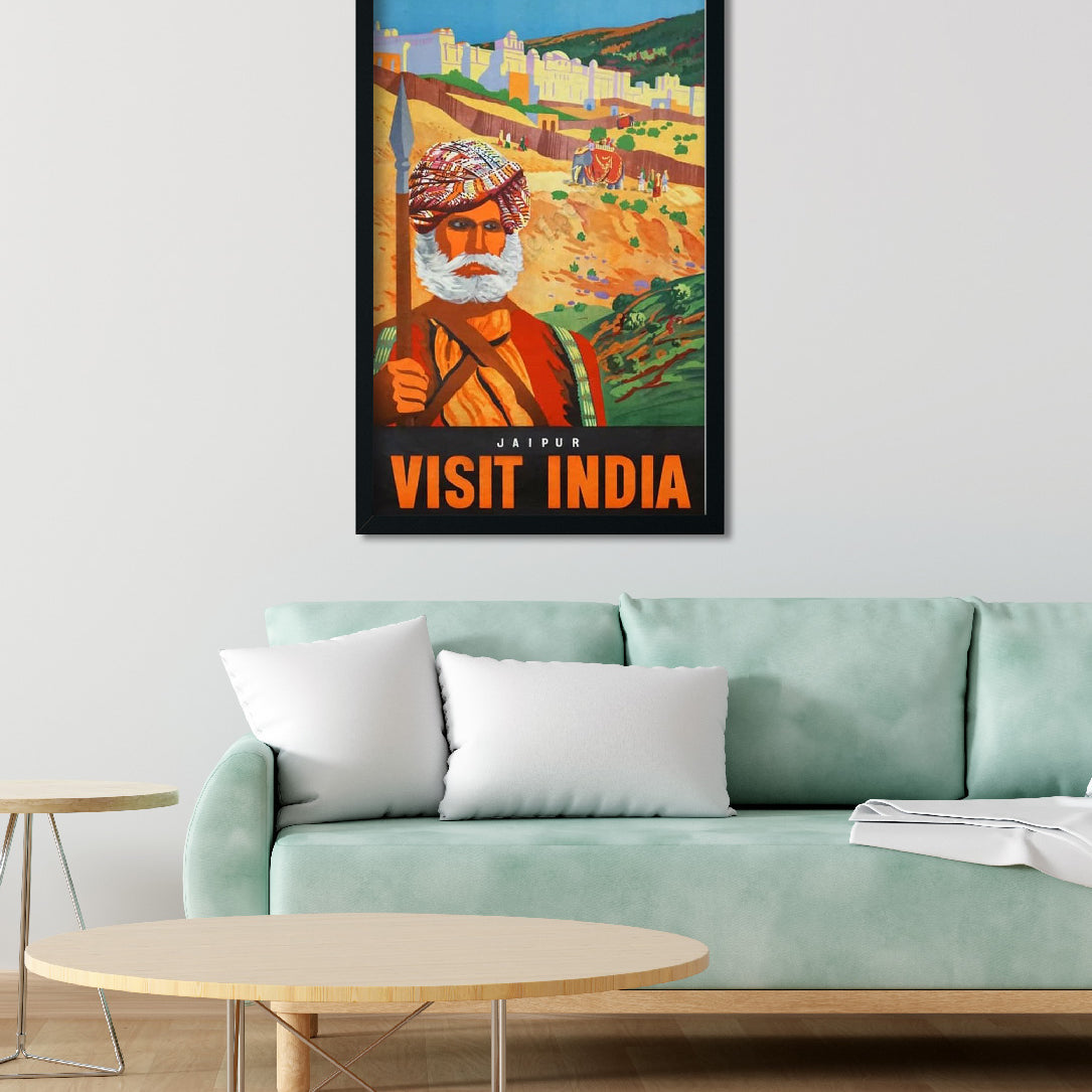 Jaipur Vintage poster 1 : 2 Vertical Premium Wall Art Canvas by MeriDeewar