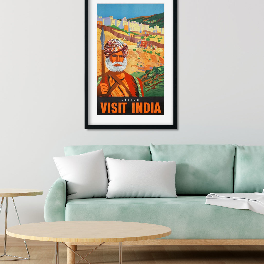 Jaipur Vintage poster 1 : 2 Vertical Premium Wall Art Canvas by MeriDeewar