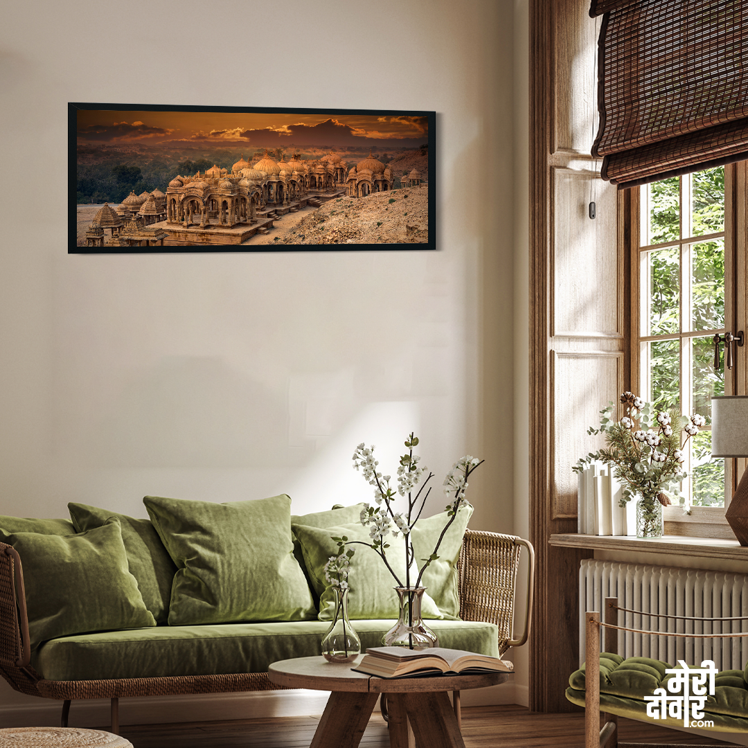 Jaisalmer Chhatris Wall Painting 2 : 1 Horizontal Premium Wall Art Canvas by MeriDeewar