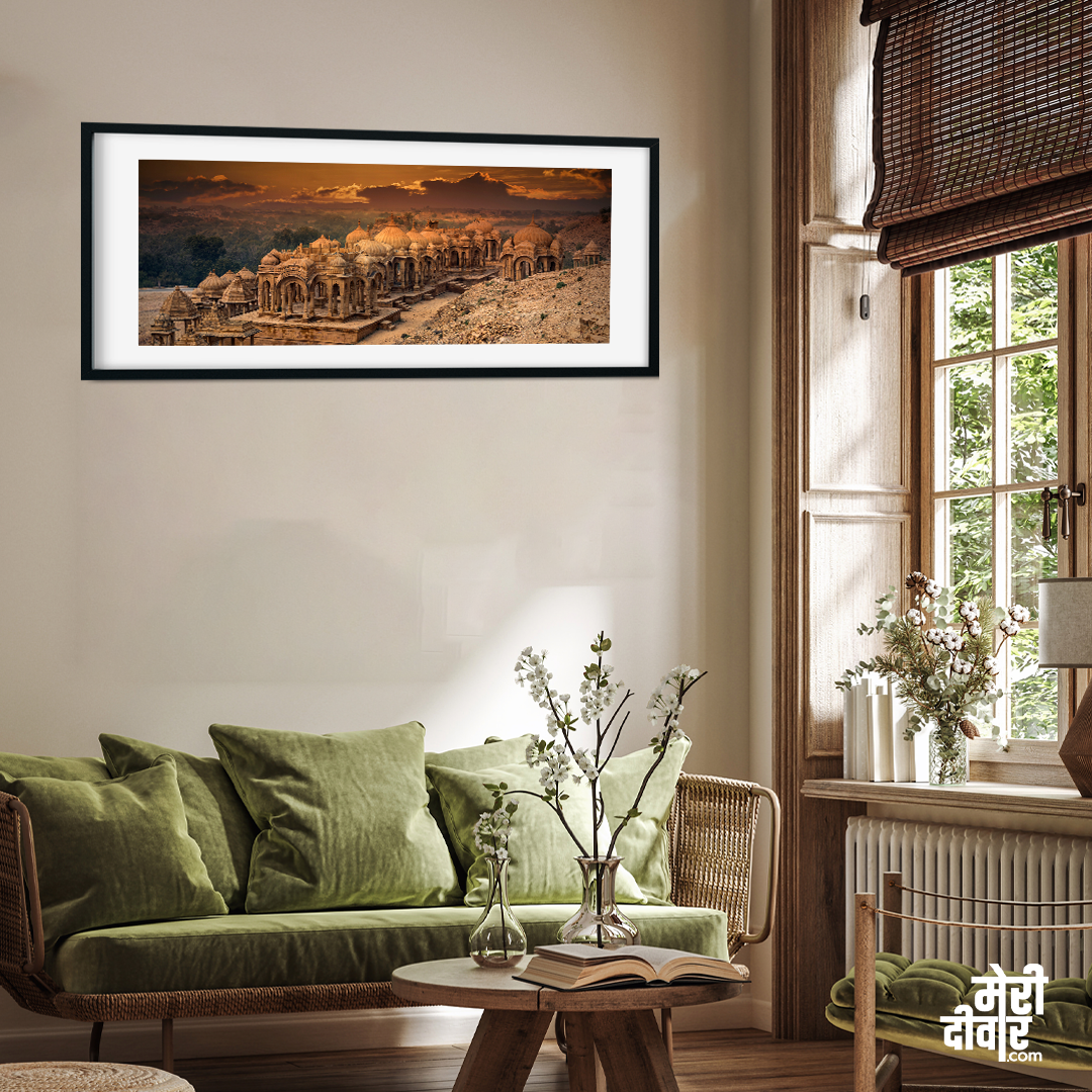 Jaisalmer Chhatris Wall Painting 2 : 1 Horizontal Premium Wall Art Canvas by MeriDeewar