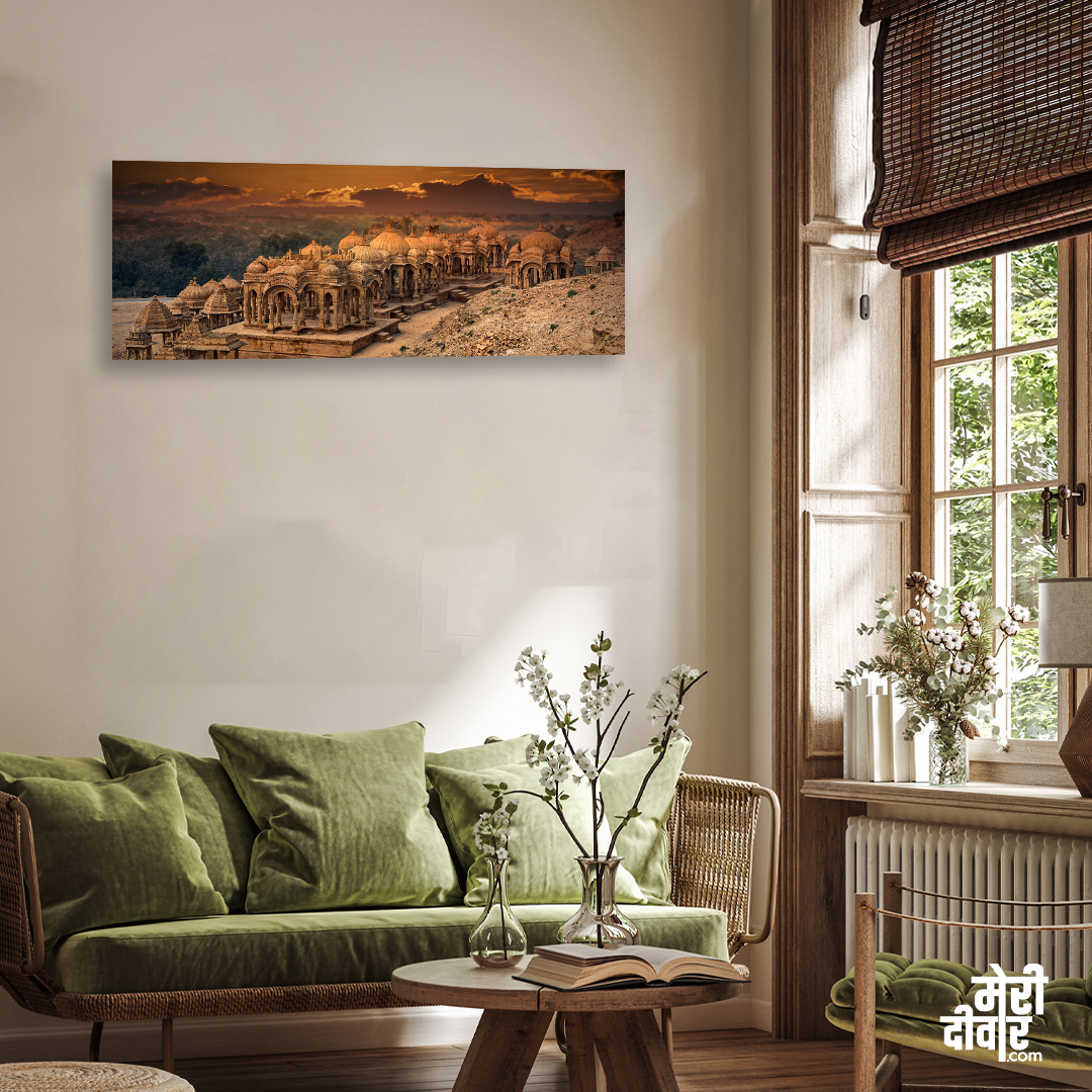 Jaisalmer Chhatris Wall Painting 2 : 1 Horizontal Premium Wall Art Canvas by MeriDeewar
