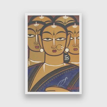 Jamini Roy Five Ladies Painting 2 : 3 Vertical Premium Wall Art Canvas by MeriDeewar