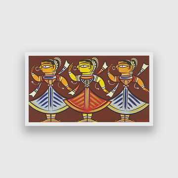 Jamini Roy three Dancers Painting 4 : 3 Horizontal Premium Wall Art Canvas by MeriDeewar