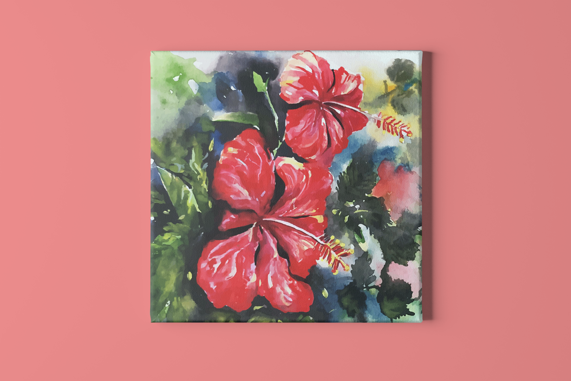 Jasvanda Flower Watercolour Painting - Meri Deewar 1 : 1 Square Premium Wall Art Canvas by MeriDeewar