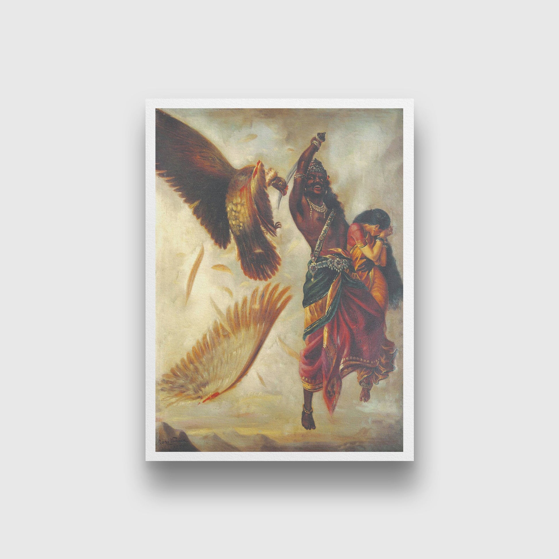 Jatayu Vadha Painting Made By Raja Ravi Varma-Meri Deewar 4 X 5.5 Vertical Premium Wall Art Canvas by MeriDeewar