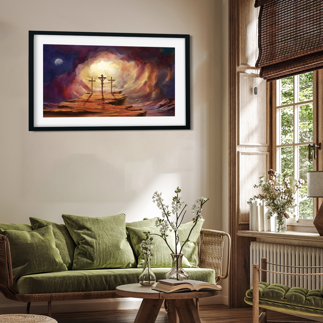 Jesus Christ On Cross Spiritual Wall Painting 4 : 3 Horizontal Premium Wall Art Canvas by MeriDeewar