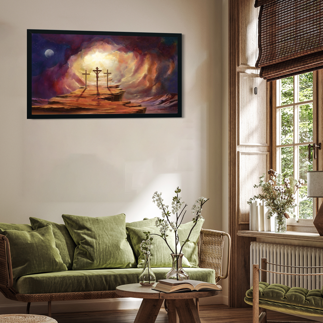Jesus Christ On Cross Spiritual Wall Painting 4 : 3 Horizontal Premium Wall Art Canvas by MeriDeewar