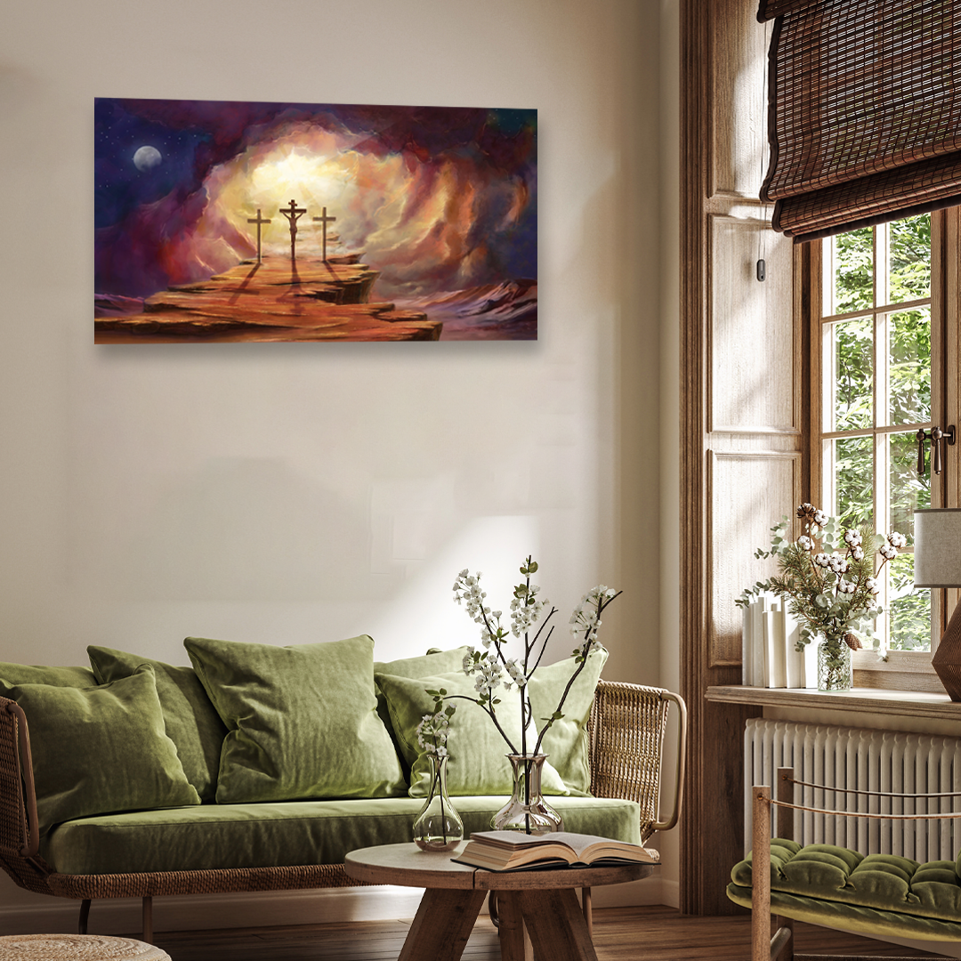 Jesus Christ On Cross Spiritual Wall Painting 4 : 3 Horizontal Premium Wall Art Canvas by MeriDeewar