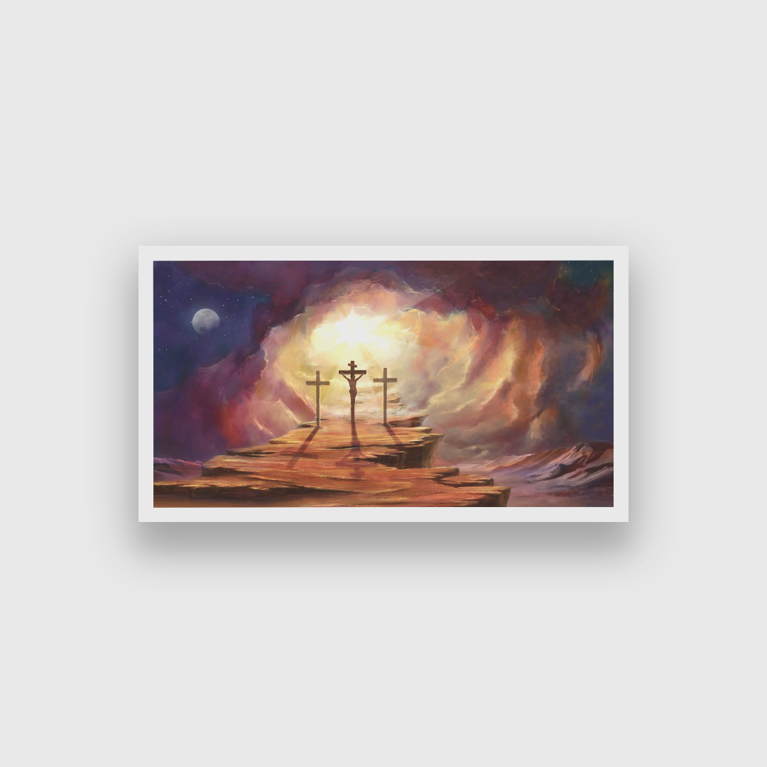 Jesus Christ On Cross Spiritual Wall Painting 4 : 3 Horizontal Premium Wall Art Canvas by MeriDeewar