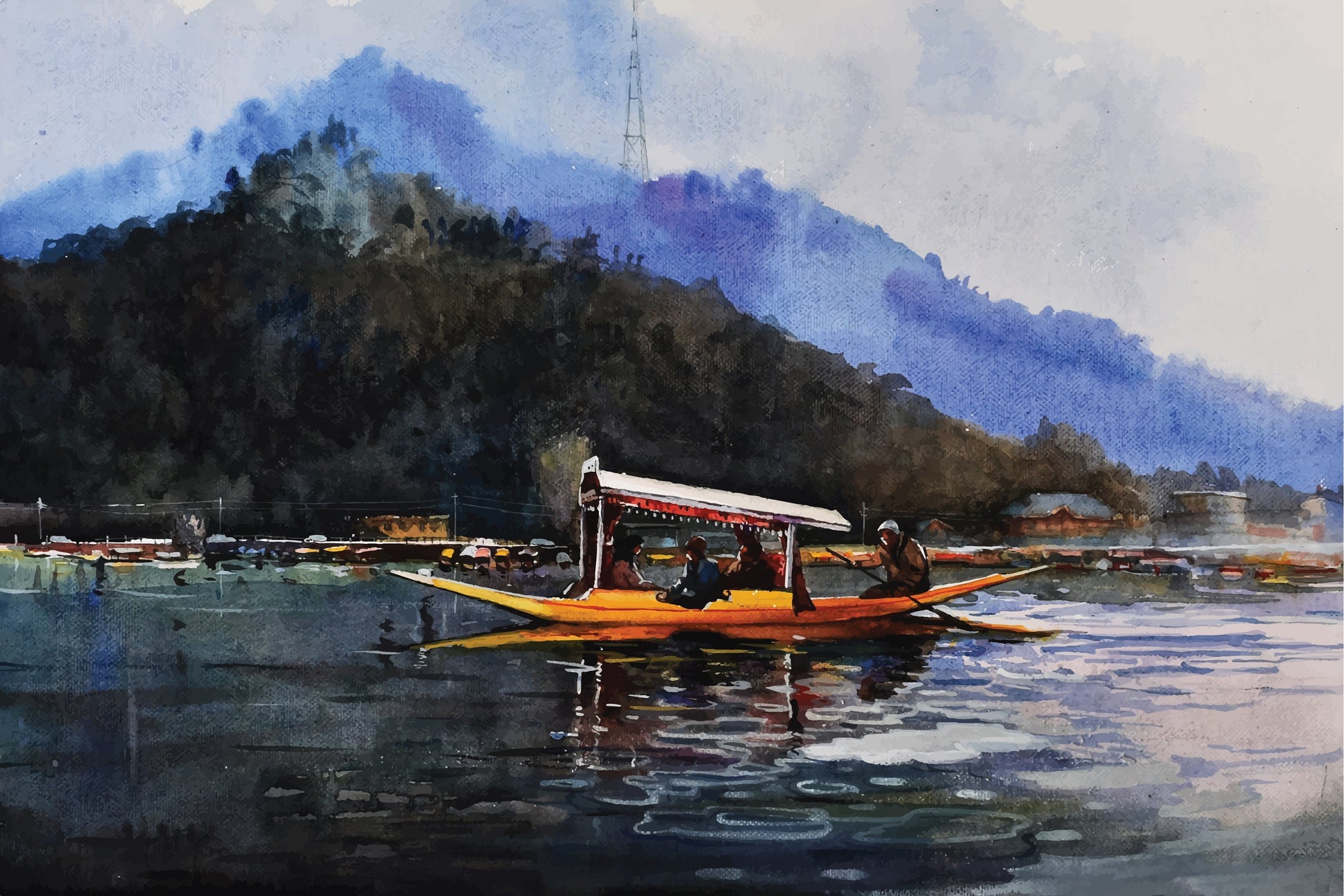 Jhelum River Painting - Meri Deewar 3 : 2 Horizontal Premium Wall Art Canvas by MeriDeewar
