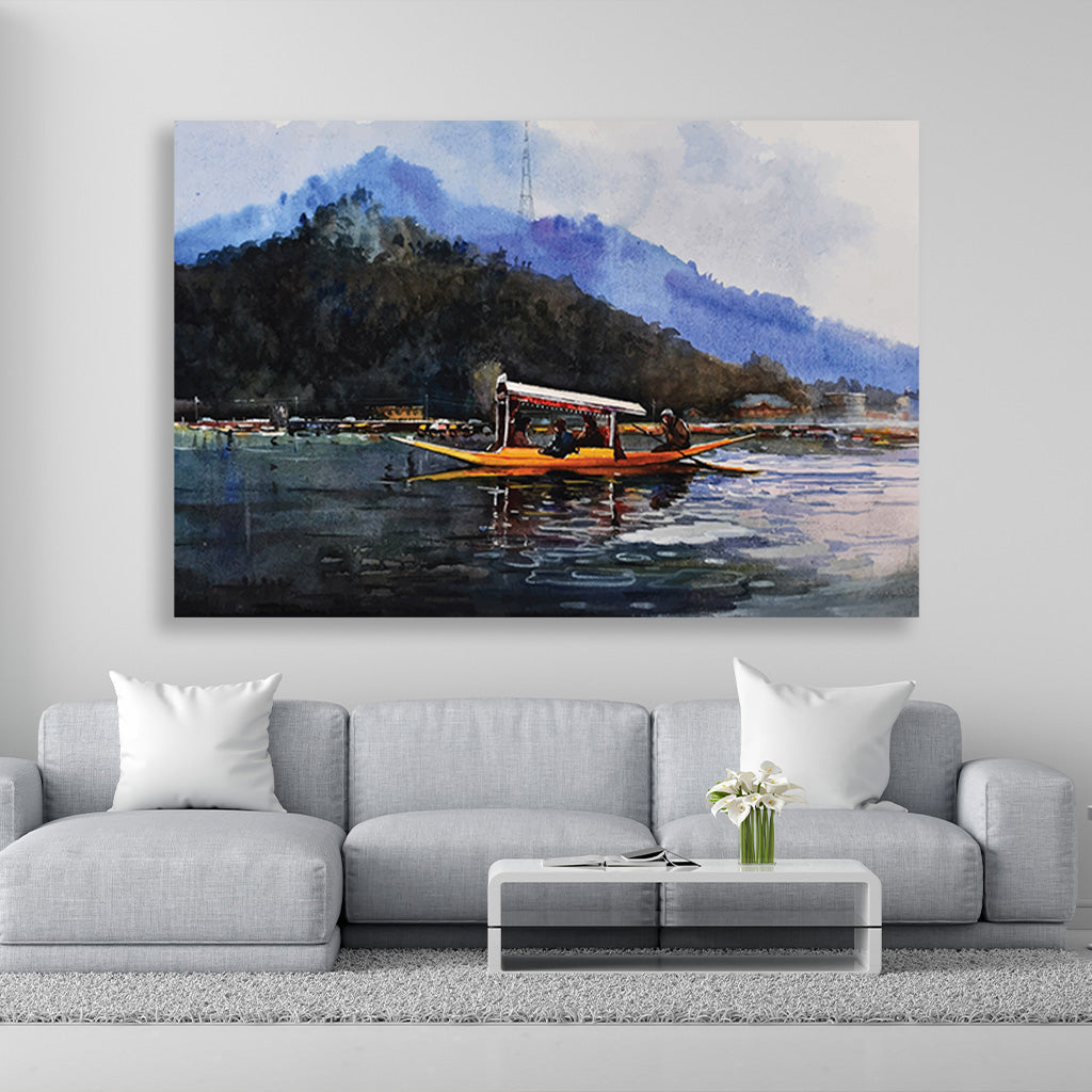 Jhelum River Painting - Meri Deewar 3 : 2 Horizontal Premium Wall Art Canvas by MeriDeewar