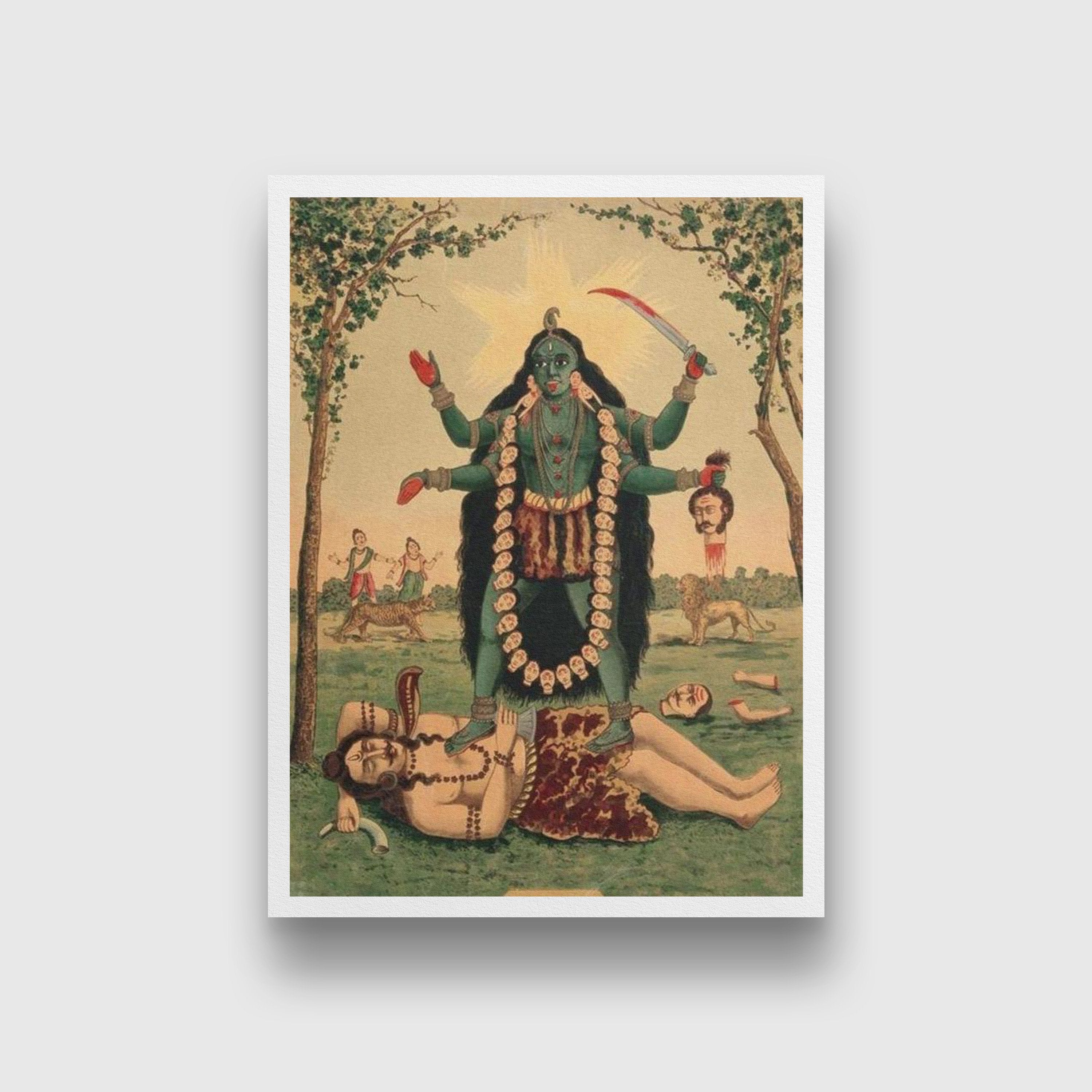 Kali standing upon Shiva Painting - Meri Deewar 3 : 4 Vertical Premium Wall Art Canvas by MeriDeewar