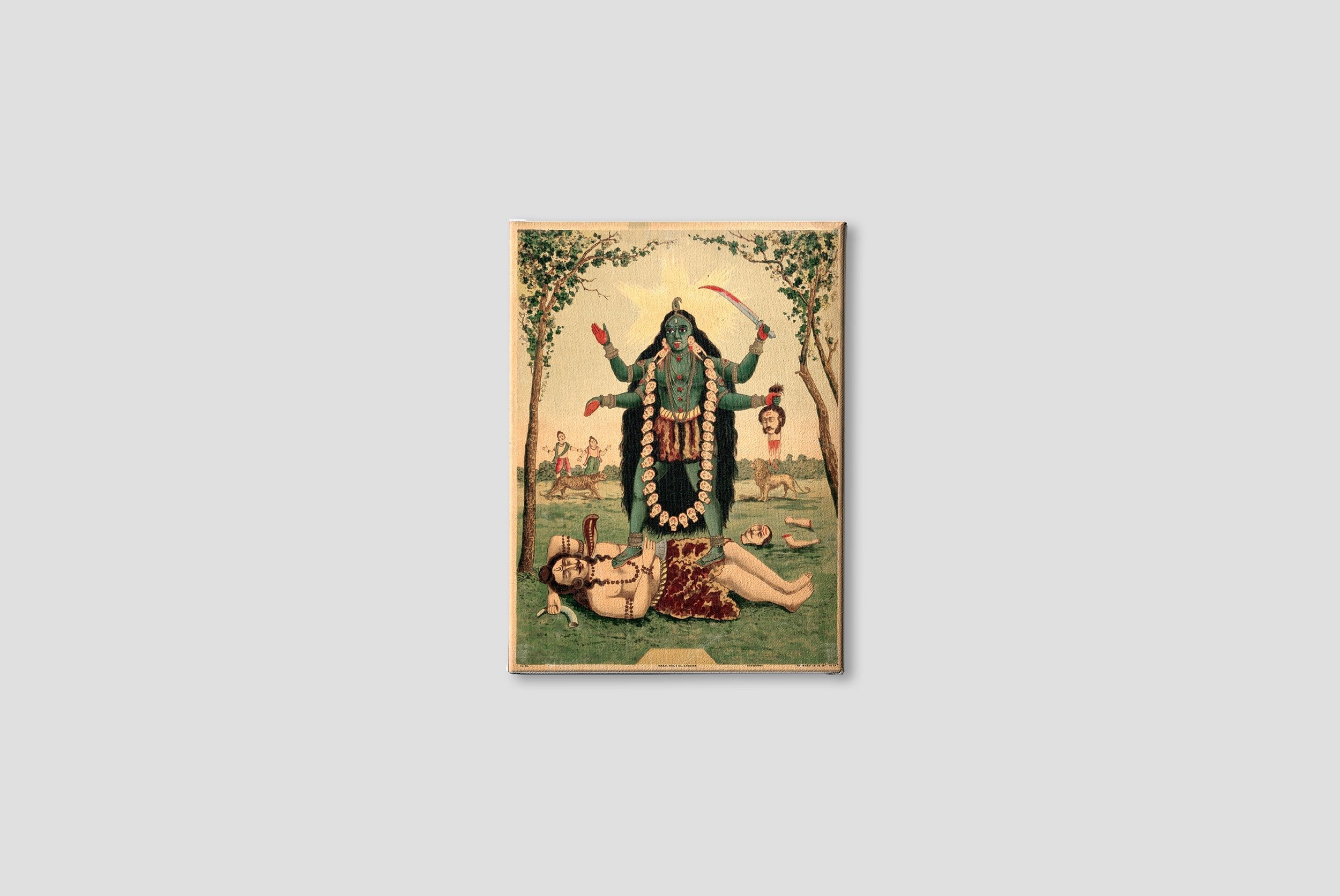 Kali standing upon Shiva Painting - Meri Deewar 3 : 4 Vertical Premium Wall Art Canvas by MeriDeewar