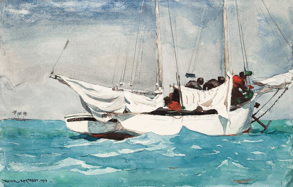 Key West Hauling Anchor painting - Meri Deewar 3 : 2 Horizontal Premium Wall Art Canvas by MeriDeewar