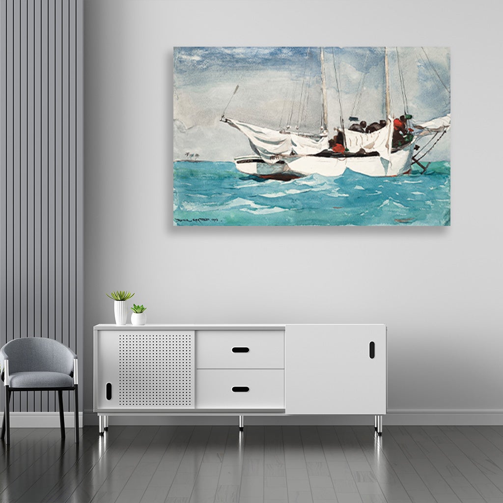 Key West Hauling Anchor painting - Meri Deewar 3 : 2 Horizontal Premium Wall Art Canvas by MeriDeewar