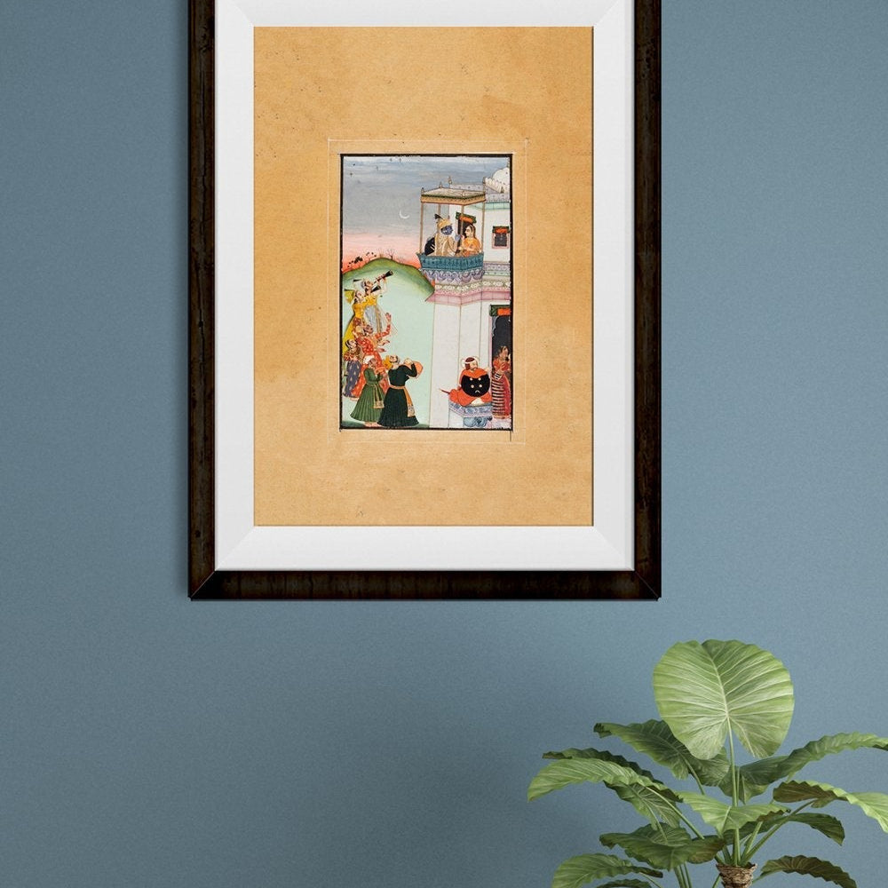 Krishna And Consort On A Palace Balcony With Musicians Painting - Meri Deewar 4 X 5.5 Vertical Premium Wall Art Canvas by MeriDeewar