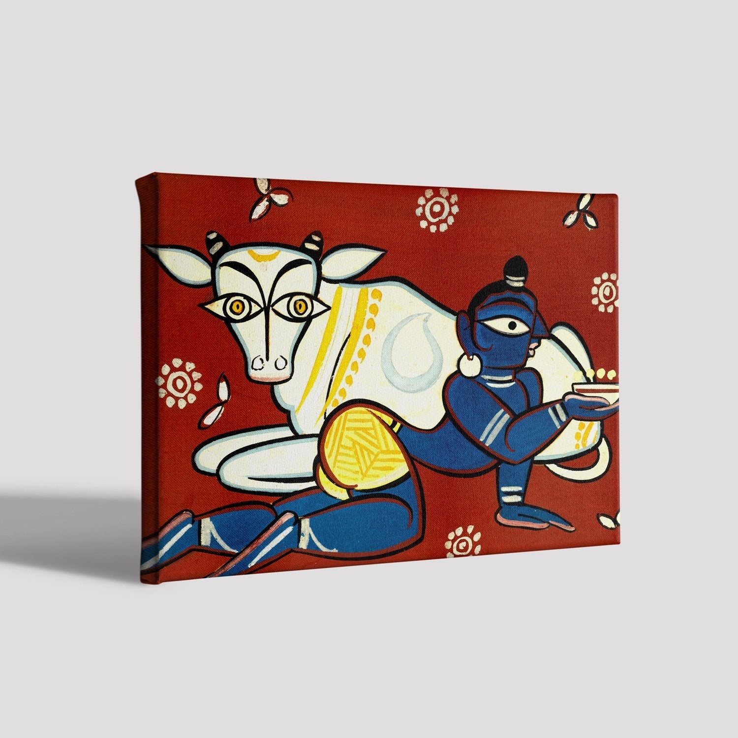 Krishna And Cow Painting - Meri Deewar 4 : 3 Horizontal Premium Wall Art Canvas by MeriDeewar