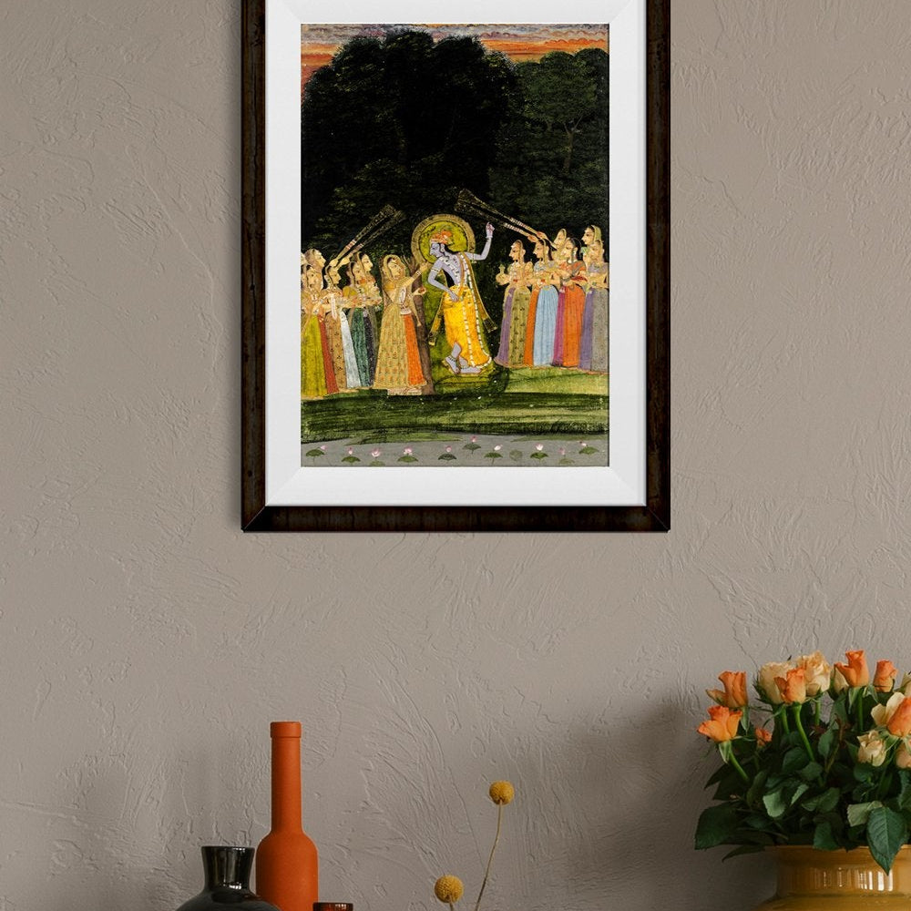 Krishna And Gopis Painting - Meri Deewar 2 : 3 Vertical Premium Wall Art Canvas by MeriDeewar
