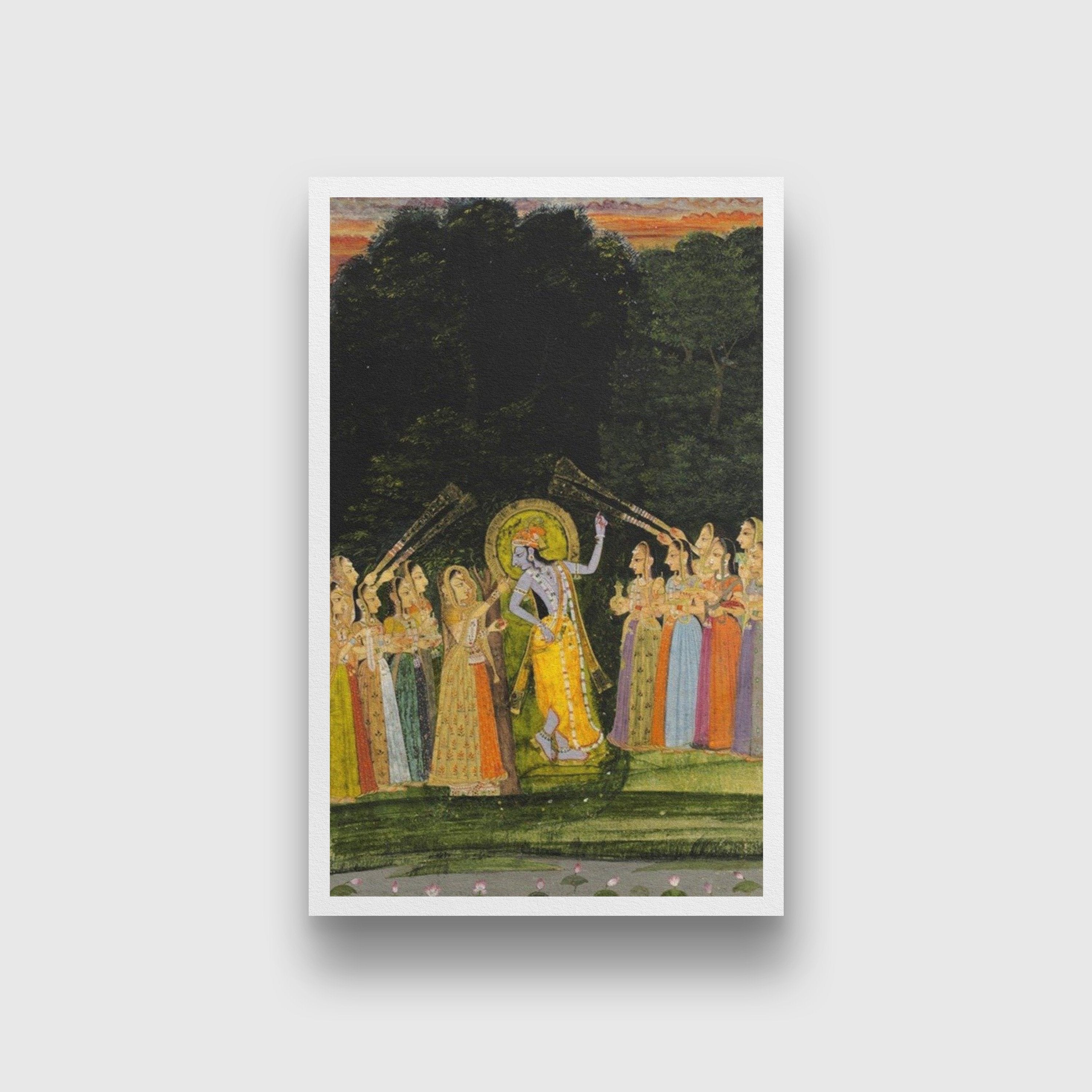 Krishna And Gopis Painting - Meri Deewar 2 : 3 Vertical Premium Wall Art Canvas by MeriDeewar