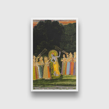 Krishna And Gopis Painting - Meri Deewar 2 : 3 Vertical Premium Wall Art Canvas by MeriDeewar