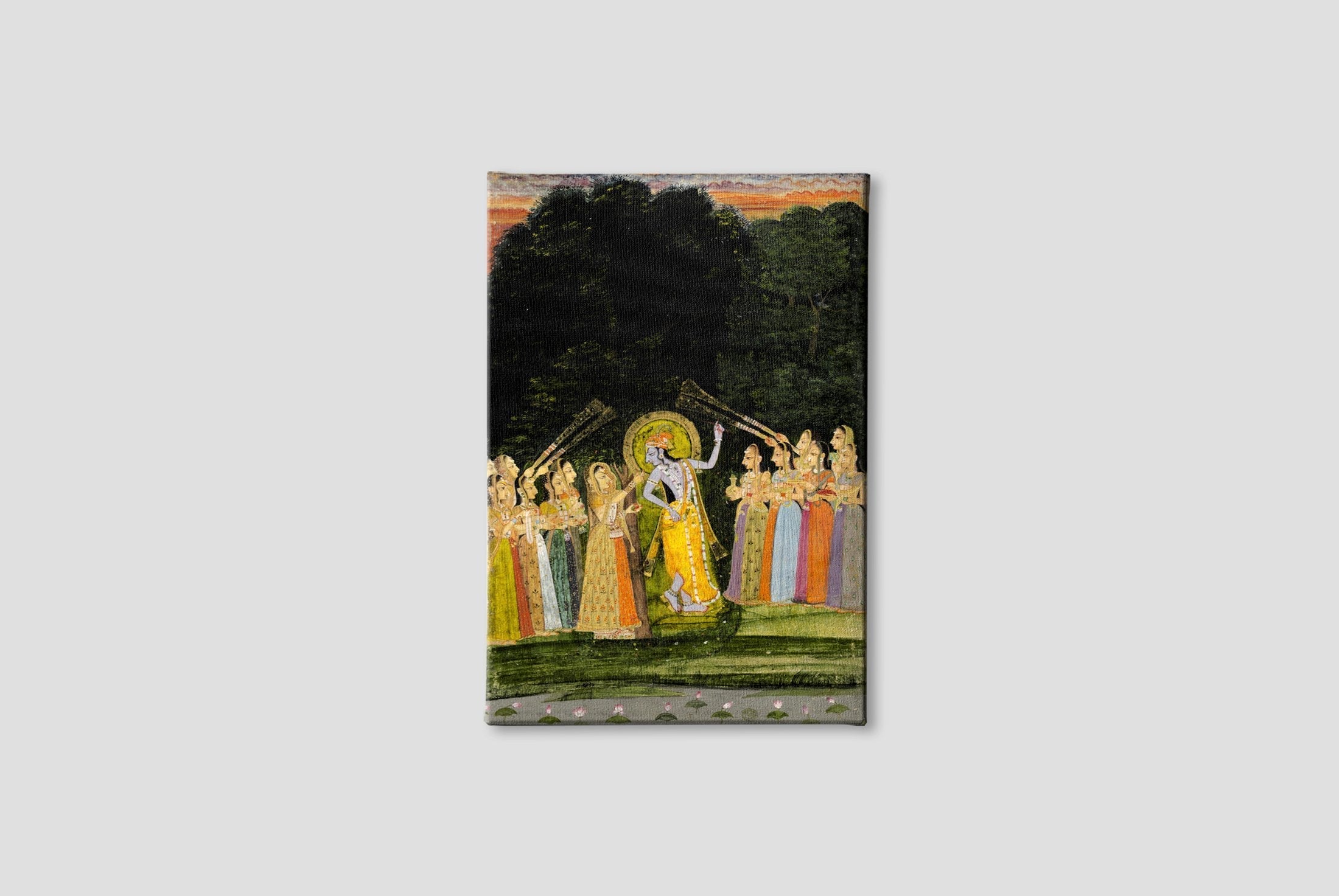 Krishna And Gopis Painting - Meri Deewar 2 : 3 Vertical Premium Wall Art Canvas by MeriDeewar