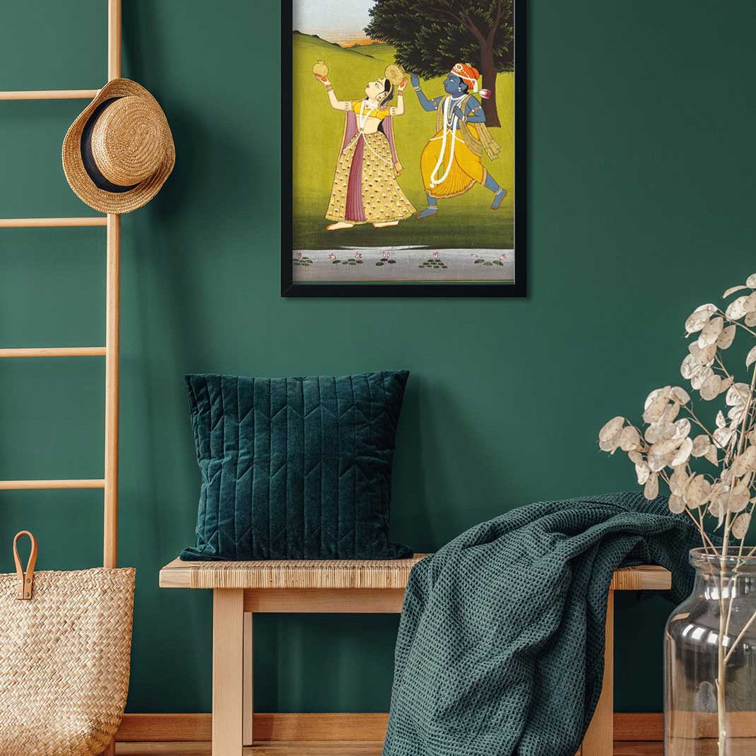 Krishna and Radha Dancing Painting 2 : 3 Vertical Premium Wall Art Canvas by MeriDeewar