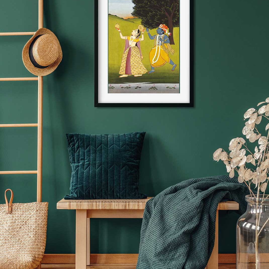 Krishna and Radha Dancing Painting 2 : 3 Vertical Premium Wall Art Canvas by MeriDeewar