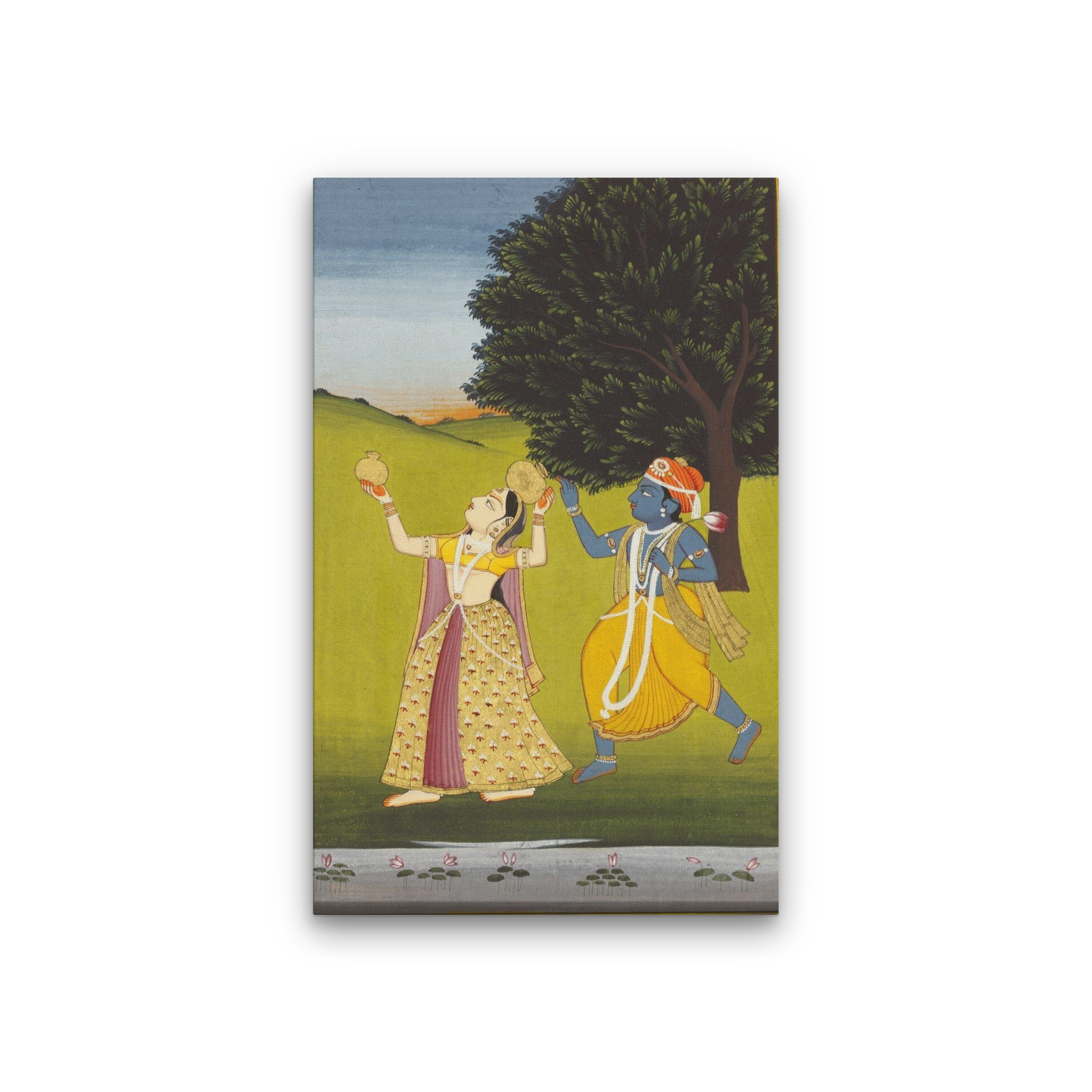 Krishna and Radha Dancing Painting 2 : 3 Vertical Premium Wall Art Canvas by MeriDeewar