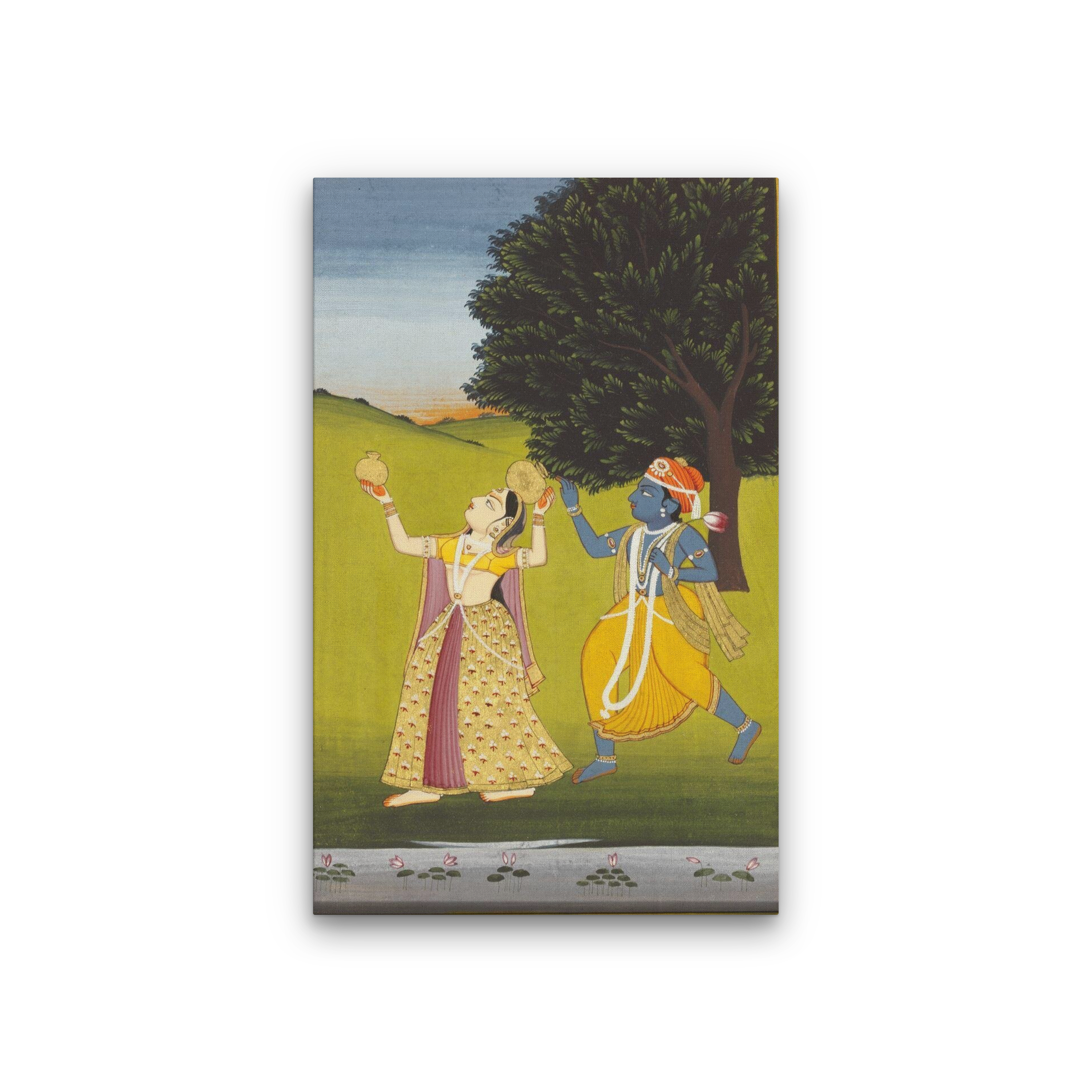 Krishna and Radha Dancing Painting 2 : 3 Vertical Premium Wall Art Canvas by MeriDeewar