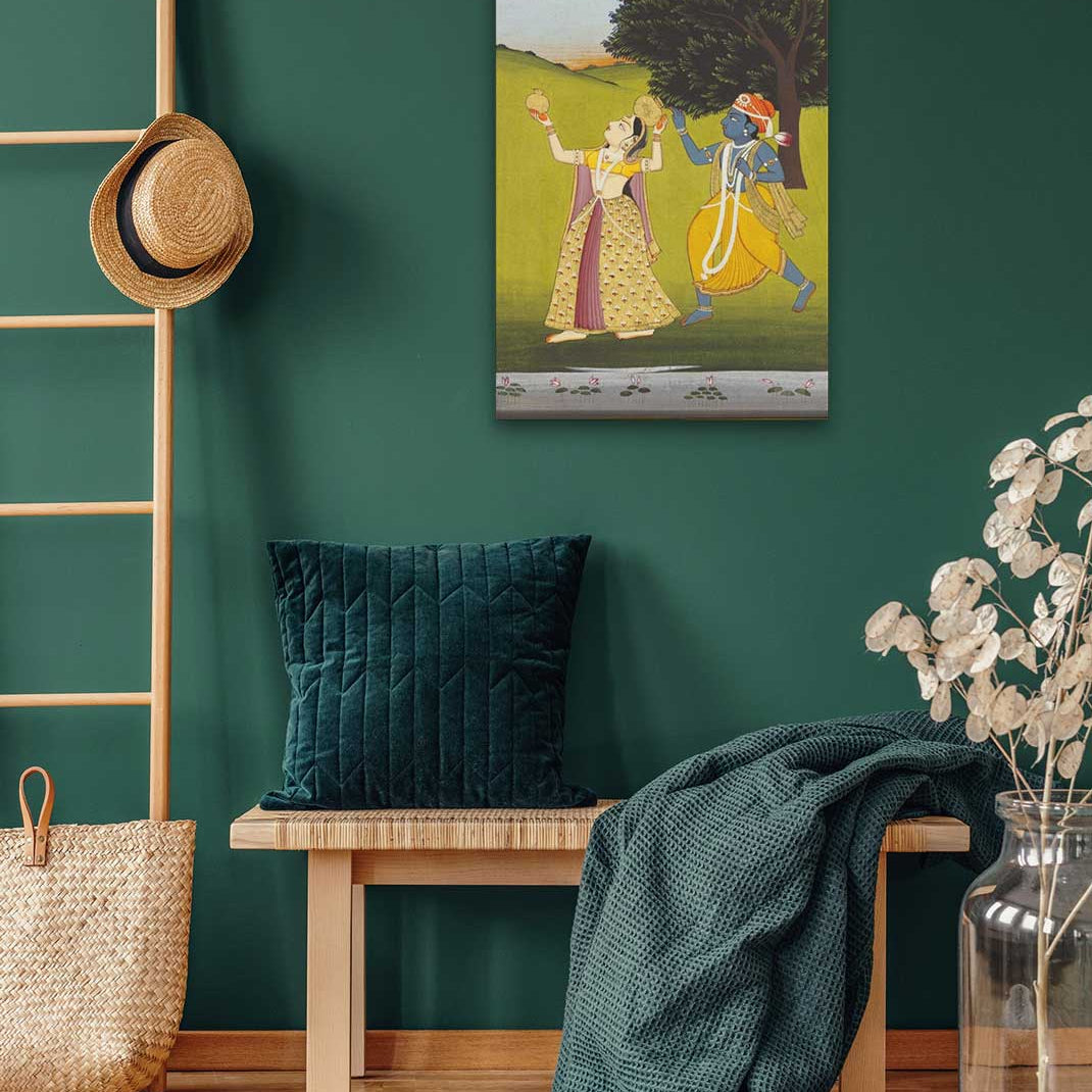 Krishna and Radha Dancing Painting 2 : 3 Vertical Premium Wall Art Canvas by MeriDeewar