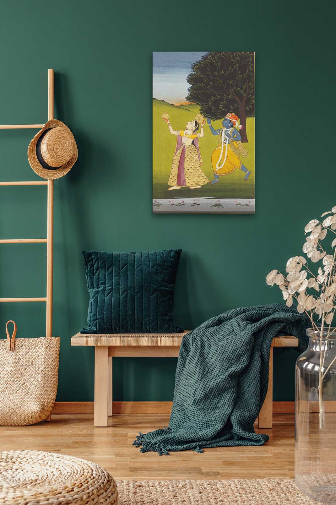 Krishna and Radha Dancing Painting 2 : 3 Vertical Premium Wall Art Canvas by MeriDeewar