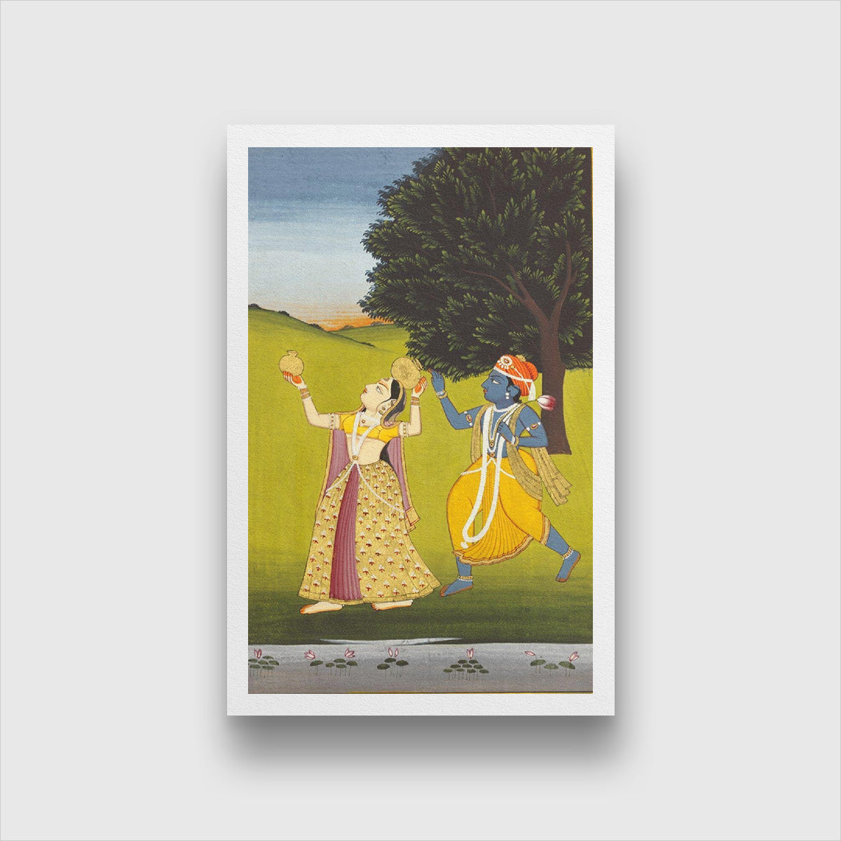 Krishna and Radha Dancing Painting 2 : 3 Vertical Premium Wall Art Canvas by MeriDeewar