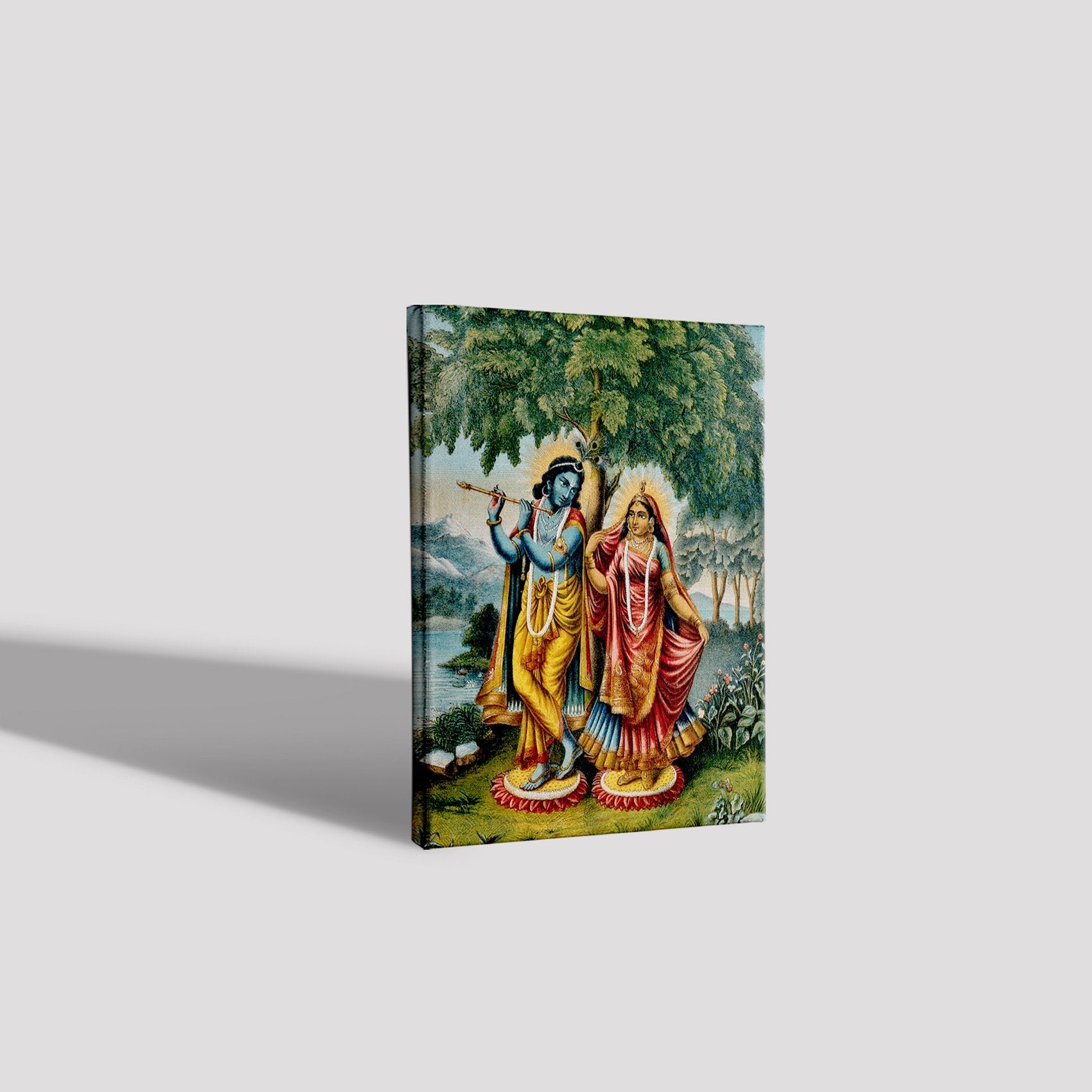Krishna and Radha on separate lotus leaves Painting - Meri Deewar 3 : 4 Vertical Premium Wall Art Canvas by MeriDeewar