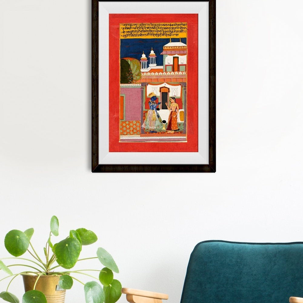 Krishna And Radha Quarreling, From A Rasikapriya Painting - Meri Deewar 2 : 3 Vertical Premium Wall Art Canvas by MeriDeewar