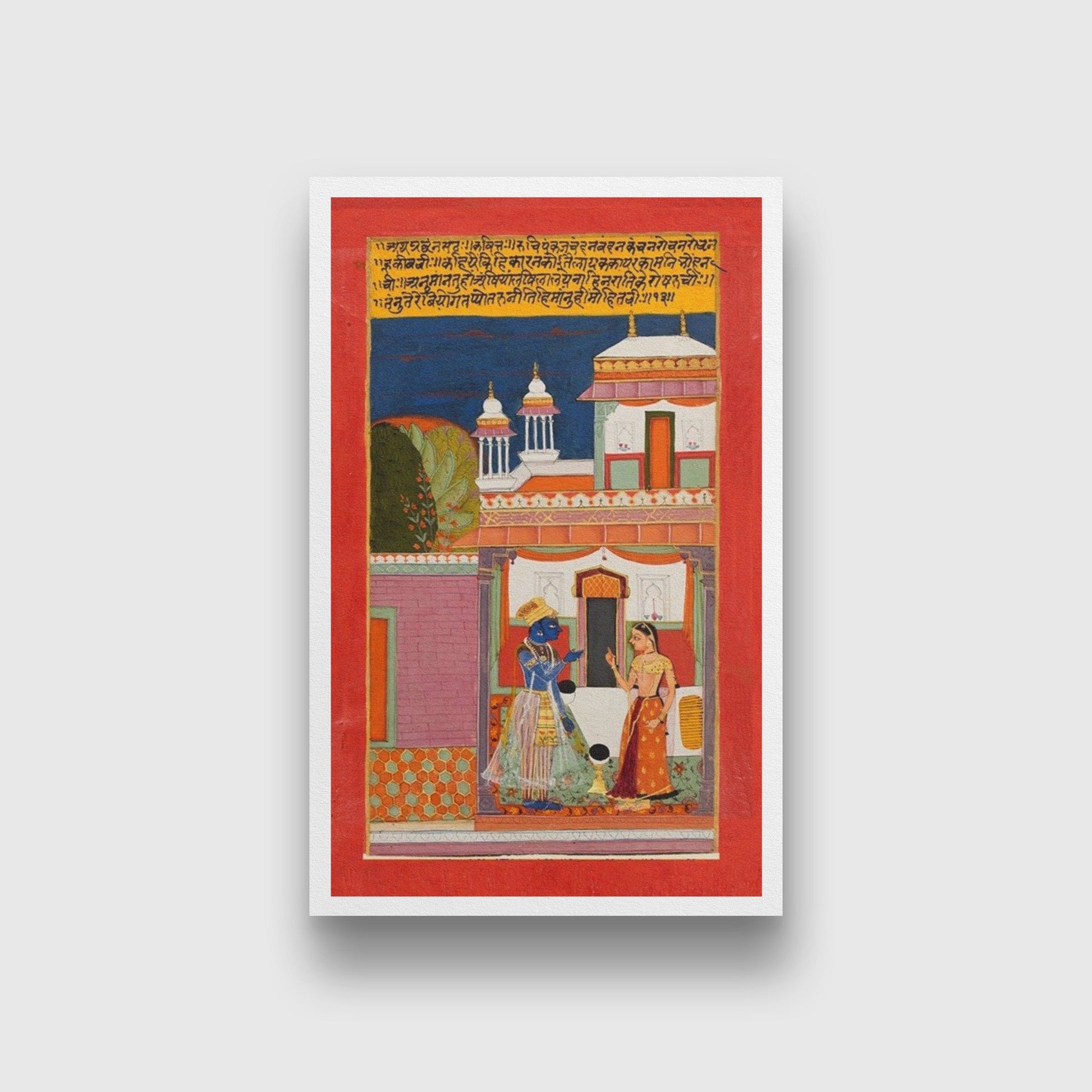 Krishna And Radha Quarreling, From A Rasikapriya Painting - Meri Deewar 2 : 3 Vertical Premium Wall Art Canvas by MeriDeewar