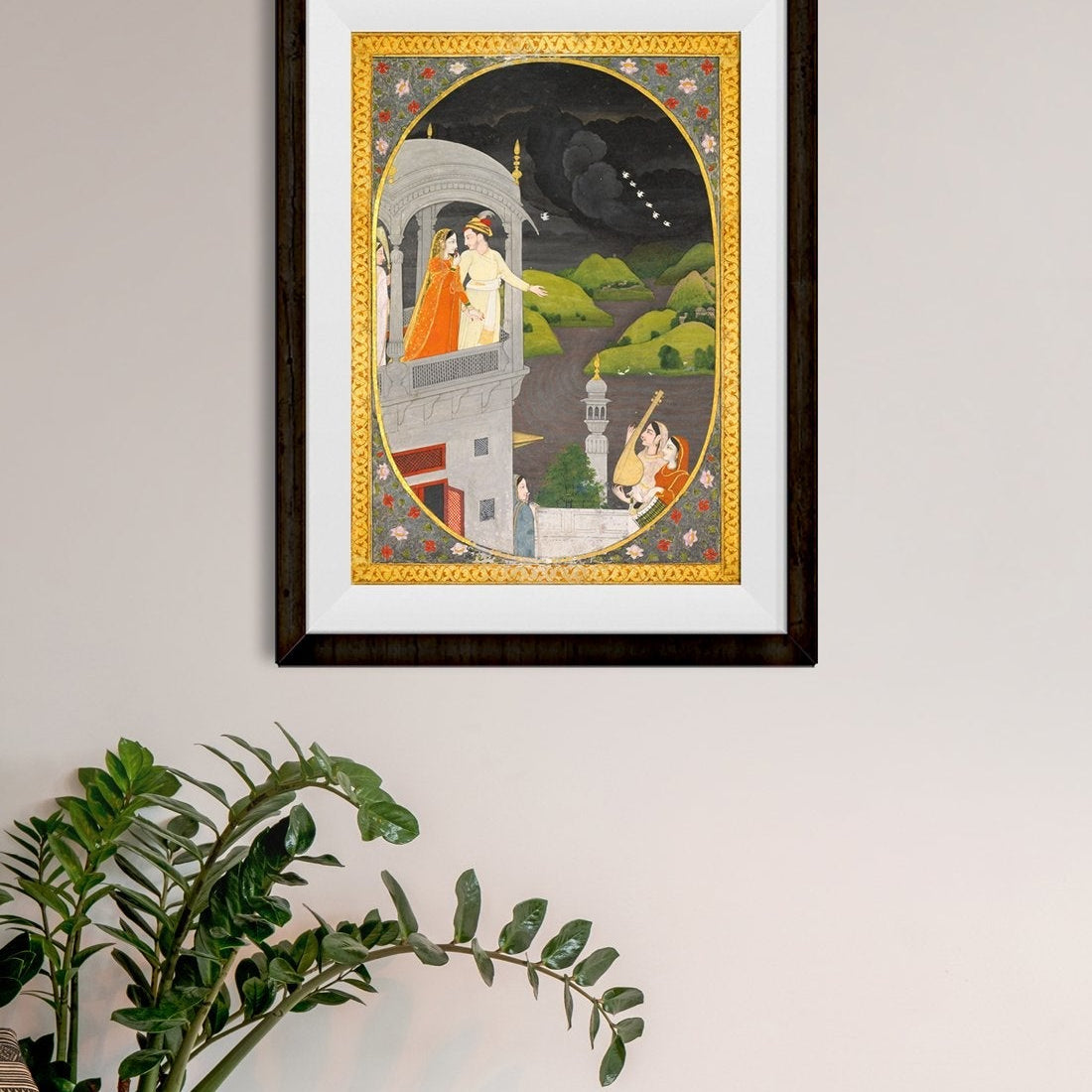 Krishna And Radha Watching Rain Clouds Painting - Meri Deewar 4 X 5.5 Vertical Premium Wall Art Canvas by MeriDeewar