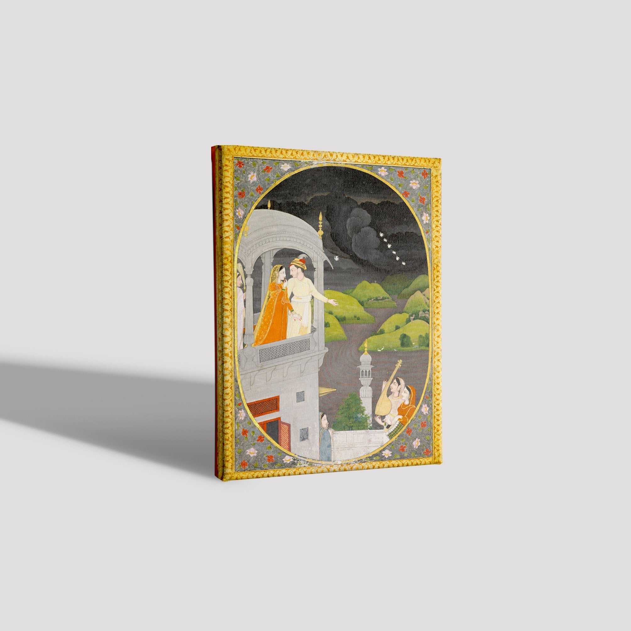 Krishna And Radha Watching Rain Clouds Painting - Meri Deewar 4 X 5.5 Vertical Premium Wall Art Canvas by MeriDeewar