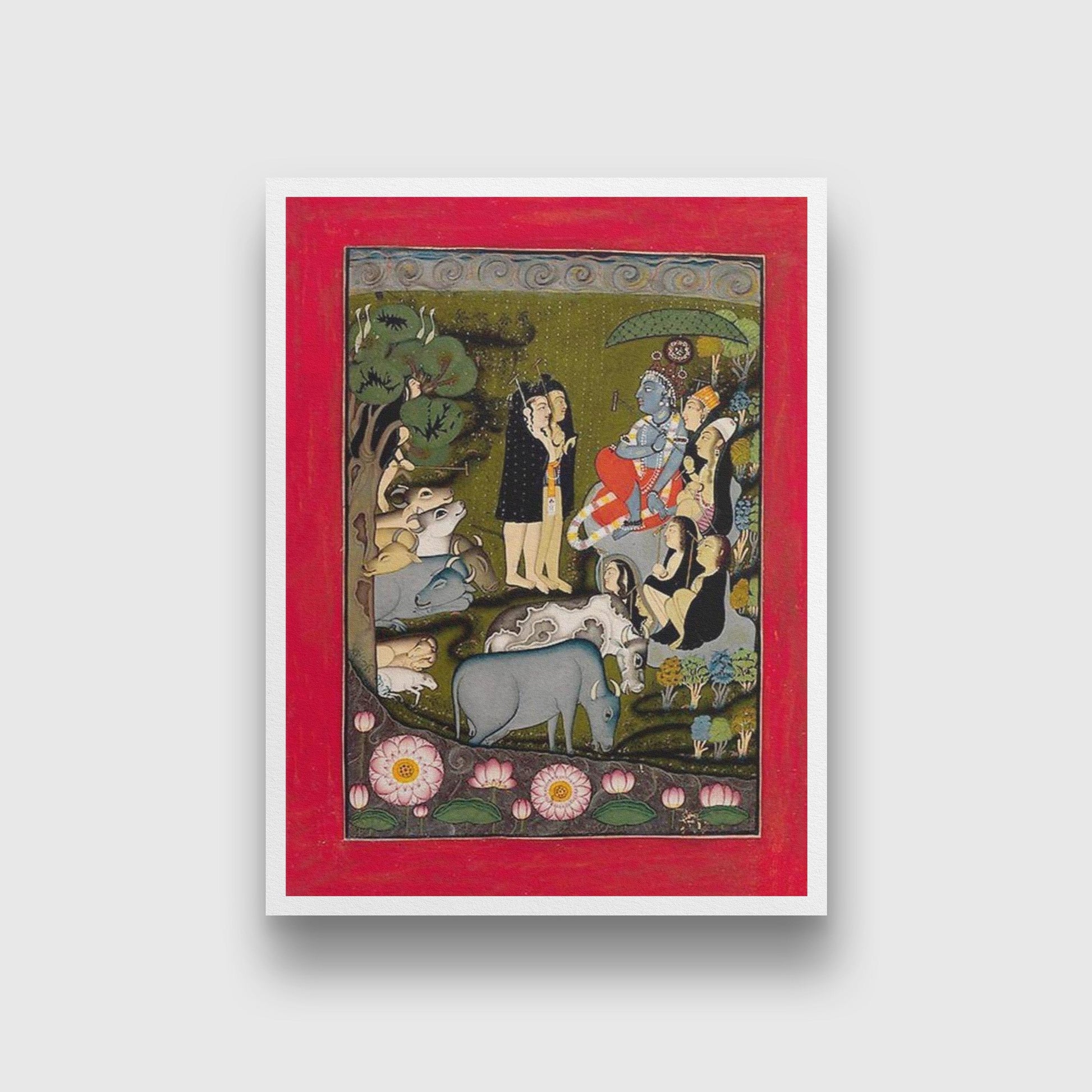 Krishna and the Gopas (Cowherders) Painting - Meri Deewar 3 : 4 Vertical Premium Wall Art Canvas by MeriDeewar