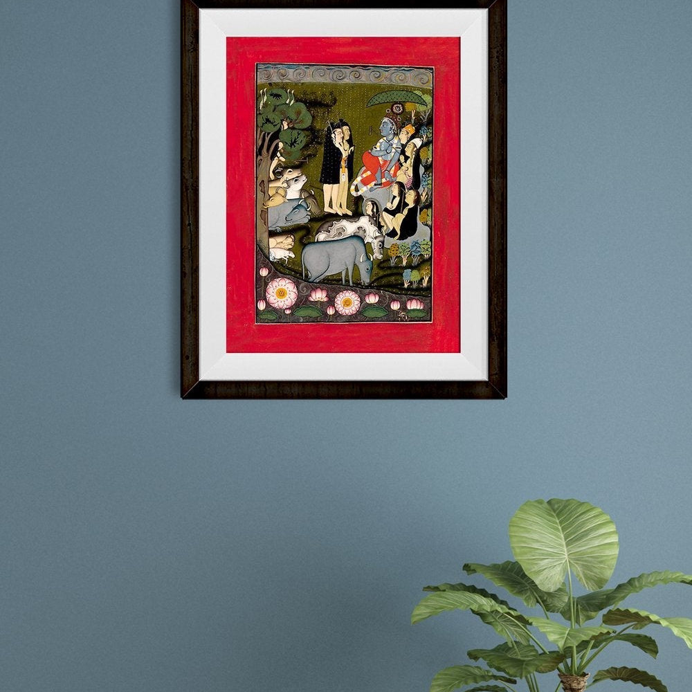 Krishna and the Gopas (Cowherders) Painting - Meri Deewar 3 : 4 Vertical Premium Wall Art Canvas by MeriDeewar