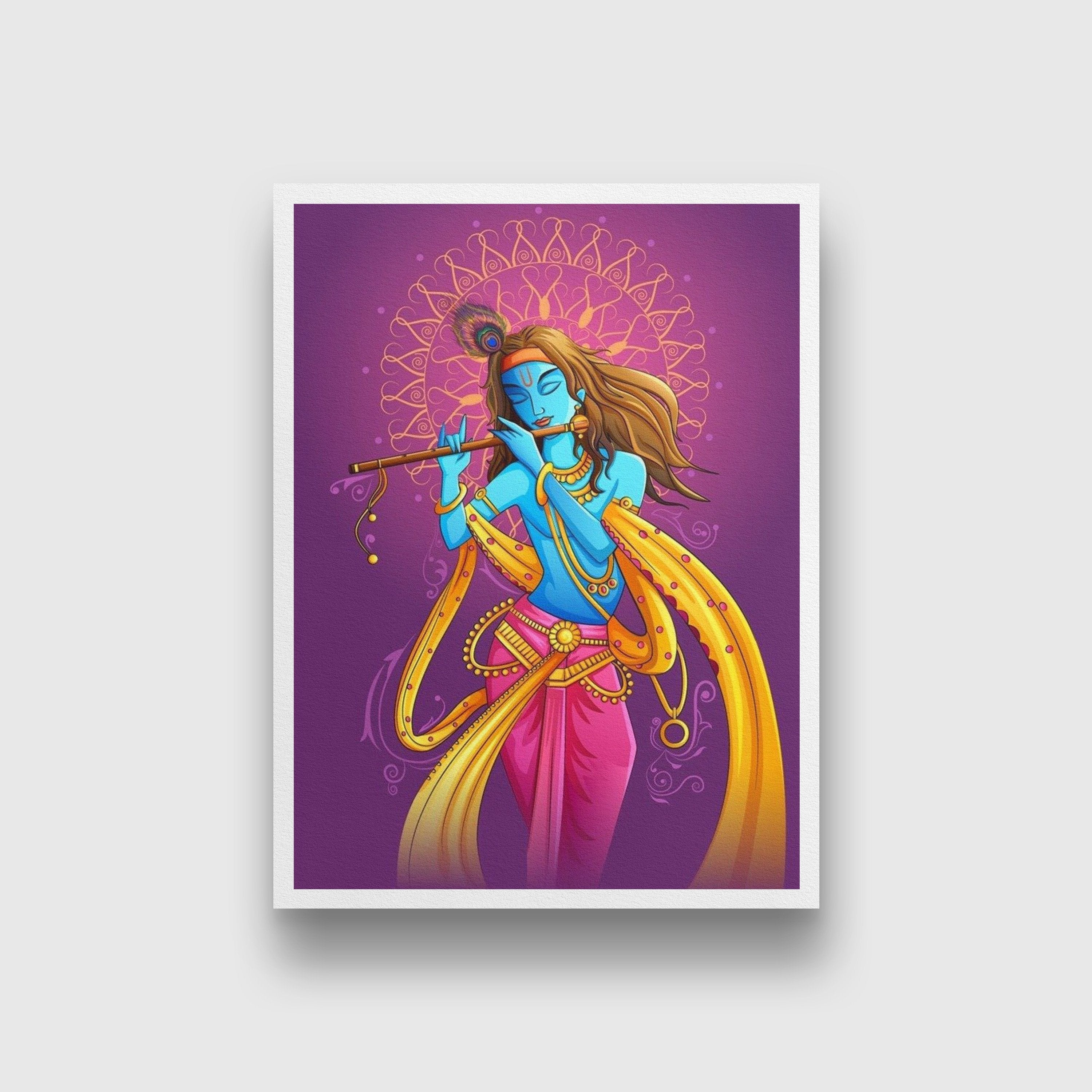 Krishna Artwork Painting - Meri Deewar 3 : 4 Vertical Premium Wall Art Canvas by MeriDeewar