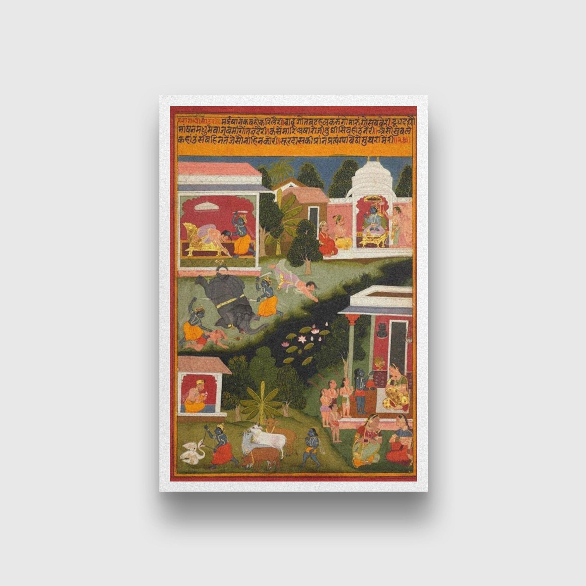 Krishna As The Destroyer Of Demons Painting - Meri Deewar 2 : 3 Vertical Premium Wall Art Canvas by MeriDeewar