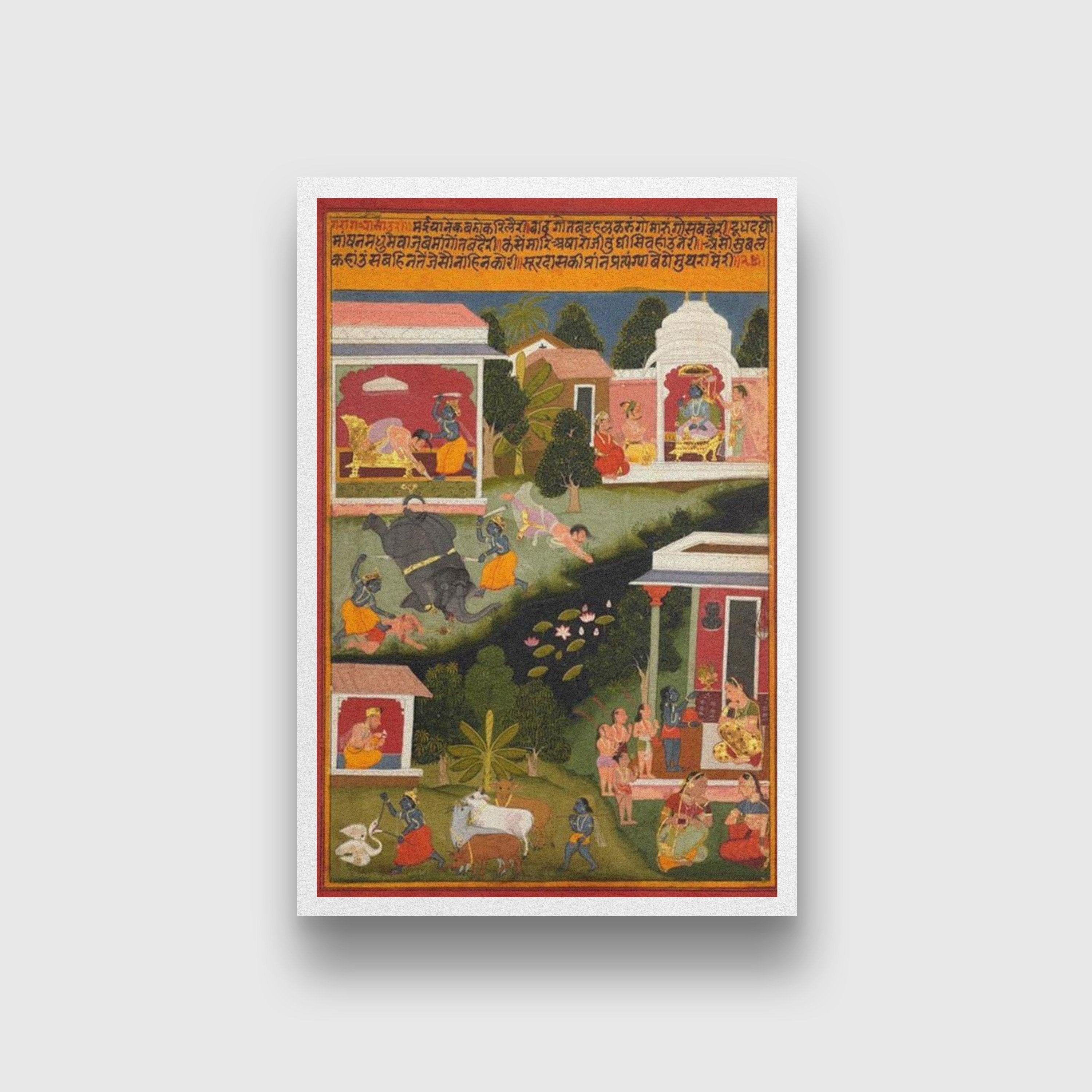 Krishna As The Destroyer Of Demons Painting - Meri Deewar 2 : 3 Vertical Premium Wall Art Canvas by MeriDeewar